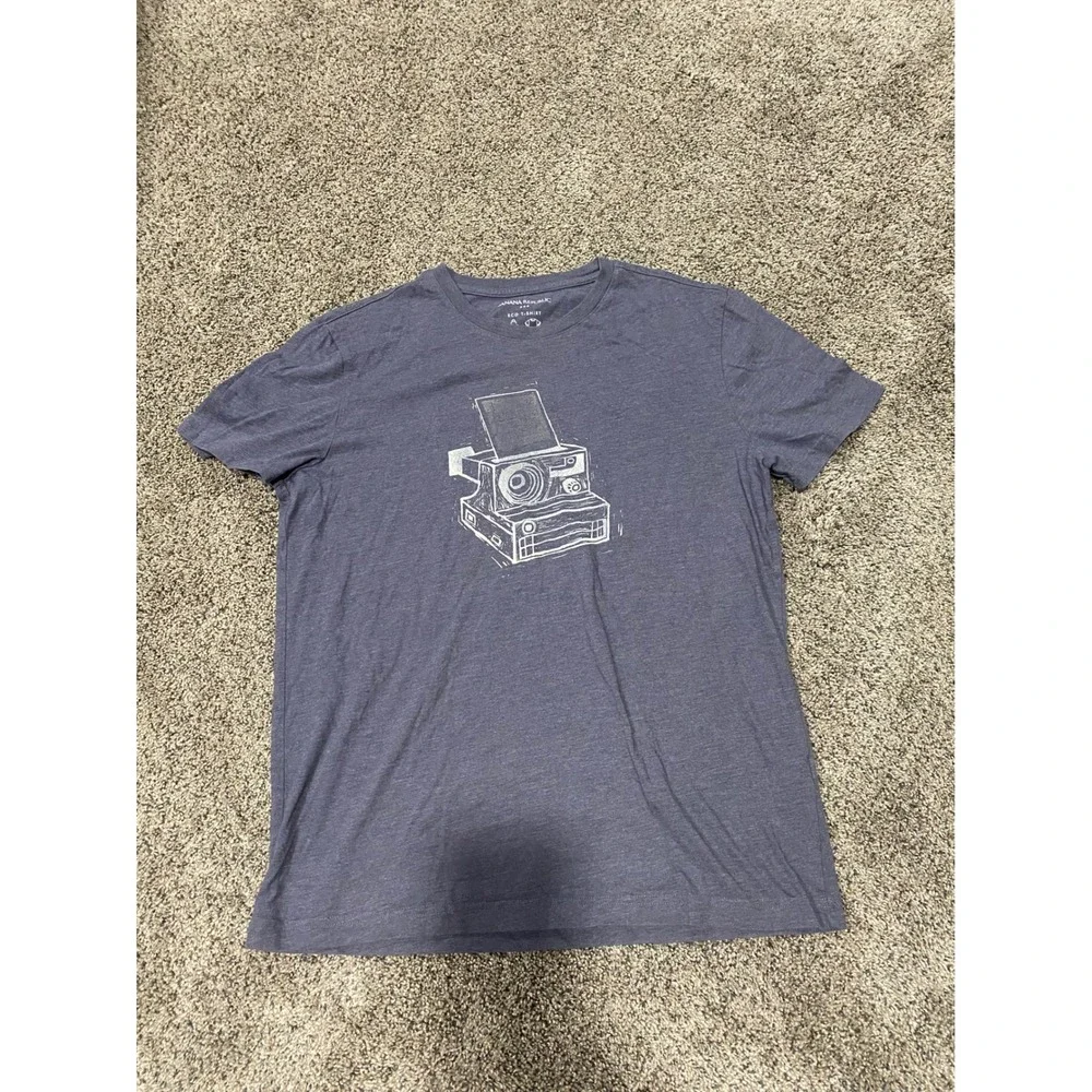 Banana Republic Graphic T-Shirt Mens M Blue Excellent Polaroid Eco Tee